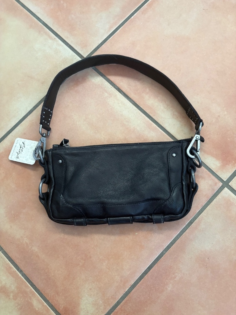 NWT $78 Free People Lillie Leather Shoulder Bag Black/Silver - Picture 6 of 8